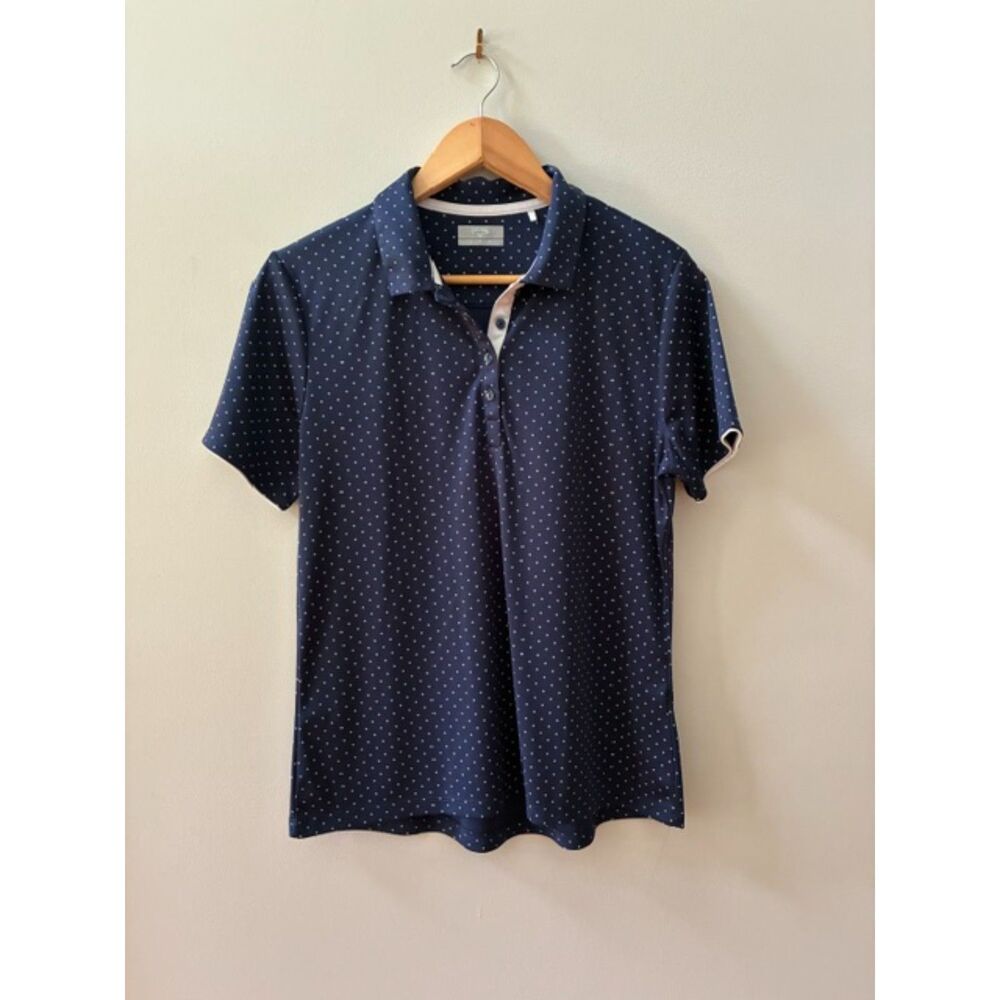 Callaway Women's Golf Polo Shirt Size Large Navy Polka Dot Performance